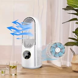 Mobiele Aircooler - Ventilator - Torenmodel - Bladloze Ventilator - Energiezuinige Luchtkoeler - bladloze tafelventilator met ledverlichting - Ventilator - Ingebouwde Luchtreiniger - Zonder Bladen - Wit — thumbnail 4