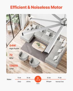 Plafondventilator 244 Cm - 8 Aluminium Bladen - 6 Snelheden - Krachtige Luchtstroom - Geschikt voor Hoge Plafonds In Woonkamers — thumbnail 5