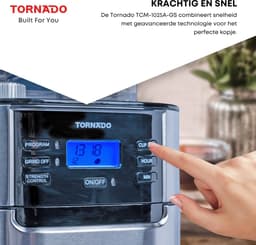 Tornado TCM-1025A-GS - Koffiezetapparaat met Bonenmaler - 1.5L - 12 Kopjes - Timer — thumbnail 5