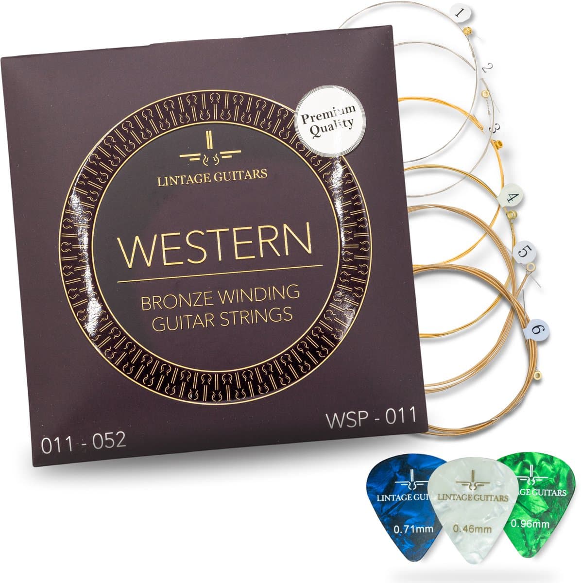Premium Akoestische Western gitaar snaren - WSP-011 - Gitaarsnaren - Inclusief 3 Celluloid Plectra — afbeelding 1
