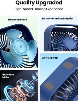 Ventilator - Fan - Tafelventilator - Stil en compact - Antislip ontwerp - USB - voeding - 360° verstelbaar - Draagbare ventilator met 3 snelheden - Geschikt voor kantoor, thuis en in de zomer - 2 - pack blauw en roze — thumbnail 2