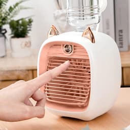 Fan-aircooler-Bureauventilator-Mini Luchtkoeler met Mist en Nachtlampje – Draagbare 3-in-1 Tafelventilator met Luchtkoeling, Luchtbevochtiger en LED-lamp – 3 Snelheden – USB Oplaadbaar – Geweldig voor Kantoor, Slaapkamer en Zomer – roze — thumbnail 4