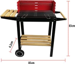 BBQ Collection Barbecue Houtskool - Houtskoolbarbecue met Wielen - Barbeque Verstelbaar Rooster en Windscherm - Barbecue met Zijtafel - Zwart — thumbnail 2