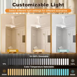 RFWR® Plafondventilator met Verlichting en Afstandsbediening - 6 Snelheden, Omkeerbare Rotatie, Stille Motor voor Woonkamer en Slaapkamer — thumbnail 5