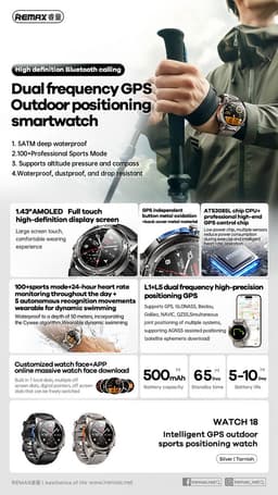 Remax WATCH18 - SmartWatch - Intelligent GPS Outdoor Sports Positioning Watch - Tarnish — thumbnail 4