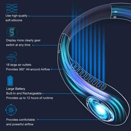 Nekventilator - Oplaadbaar - Unisex - Draagbaar - Handsfree en bladloos - Persoonlijke koelventilator met LED-display - 5 snelheden - Draagbare hangventilator - Voor reizen/wandelen/sporten/koken - Blauw — thumbnail 2