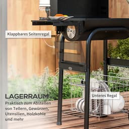Houtskoolgrill Smoker BBQ-Grill, 1 Plank, inclusief Thermometer, 83 x 46,5 x 115 cm, Zwart — thumbnail 3
