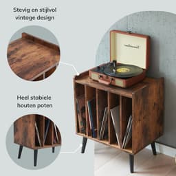 ACAZA LP Opbergsysteem - LP Houder - Vintage Bruin - 56,5 x 39 x 66 cm (L x B x H) - Platenspeler Meubel - Vinyl Opbergsysteem - Platenrek - Platenkast - Platenhouder - 110 Platen — thumbnail 4