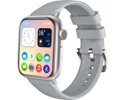 Nuvance - Smartwatch Heren - Smartwatch Dames - Geschikt voor alle Smartphones - Sporthorloge - 45mm - Stappenteller & Hartslagmeter - Grijs