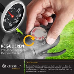KESSER® Elektrische Barbecue 2in1 Tafelgrill 2400W - Staande Grill BBQ met deksel, Thermometer en Grillplaat - Tafelbarbecue Antiaanbaklaag met Opbergtafel en 2 wielen - Zwart — thumbnail 3