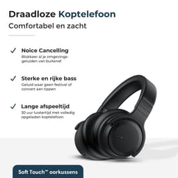 Koptelefoon Bluetooth - Draadloze Active Noise Cancelling Premium Hoofdtelefoon - Draadloos - Met Microfoon - Met Draad - Koptelefoons - Headphones — thumbnail 2