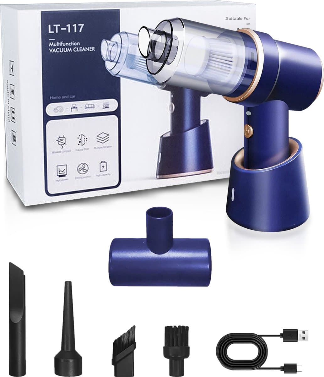 Kruimeldief - Mini kruimeldief - Kruimeldieven - Kruimelzuiger - Handstofzuiger - Incl. oplaadstation - Nat en droog vuil - Incl. 5 opzetstukken - Air duster - Autostofzuiger - Draadloze stofzuiger - 8000PA - Hepa filter – Blauw — afbeelding 1
