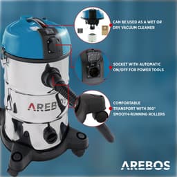 AREBOS Industriële stofzuiger | geel | inhoud 30 liter | 1300 W | met extra stopcontact | uitblaasfunctie | ideale natte droge stofzuiger | ook voor aszuigen — thumbnail 4