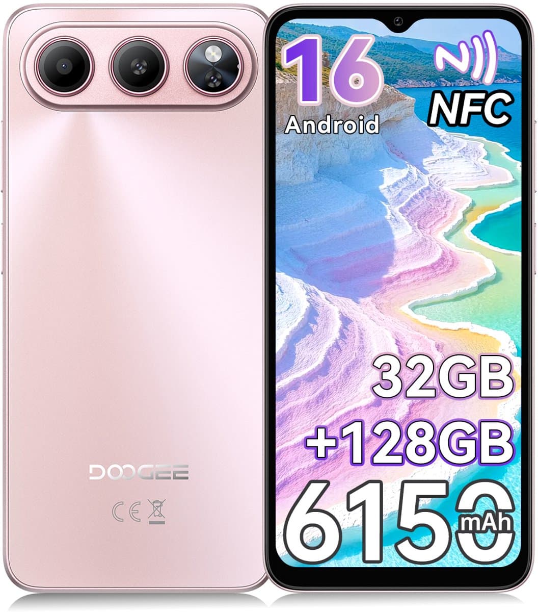DOOGEE Note 60 Smartphone - 6,56" - Android 16 - 32GB(3+29) RAM - 128GB ROM - 6150 mAh - Lichtgewicht 190 g - 3,5 mm hoofdtelefoonaansluiting - NFC - GPS - Roze — afbeelding 1