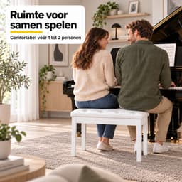 Pianokruk - Met opbergruimte - 1 tot 2 personen - Wit - Kunstleer - Pianobank - Piano stoel — thumbnail 3