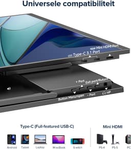 UPERFECT 15,6-inch draagbare touchscreen-monitor, 60 Hz, 1920x1080 FHD IPS, USB-C- & Mini-HDMI-poort, 10-punts touch, tweede scherm, FreeSync, voor laptop/telefoon/gameconsole, VESA-montage mogelijk — thumbnail 3