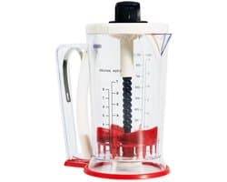 Deegdispenser Mixer - Beslaghouder Bakken - Muffins Pannenkoeken Maken - Nauwkeurig Gieten Ventiel - 900 ml Inhoud - Transparant Zwart Rood