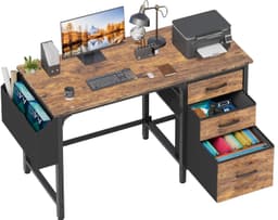 Computerbureau Rustiek Bruin - 120 cm Breed - Metaal En Hout - Voor Gamen En Studeren - Schrijftafel — thumbnail 1