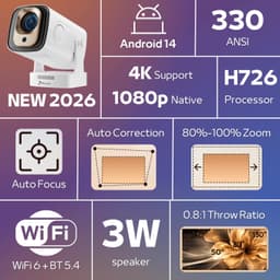 Mini Beamer Draagbaar - 330 ANSI Lumen Android 14 - 1920 x 1080 Full HD Resolutie - LED - Voor Thuisbioscoop — thumbnail 2