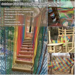 Klimmen Cargo Net Dubbellaags Knooploos Veiligheidsnet Voor Speeltuinen Zware Valbescherming Voor Boomhut, Klimrek, Kinderschommel Hangmat(Size:2 * 3m(7 * 10ft),Color:multicolor) — thumbnail 2