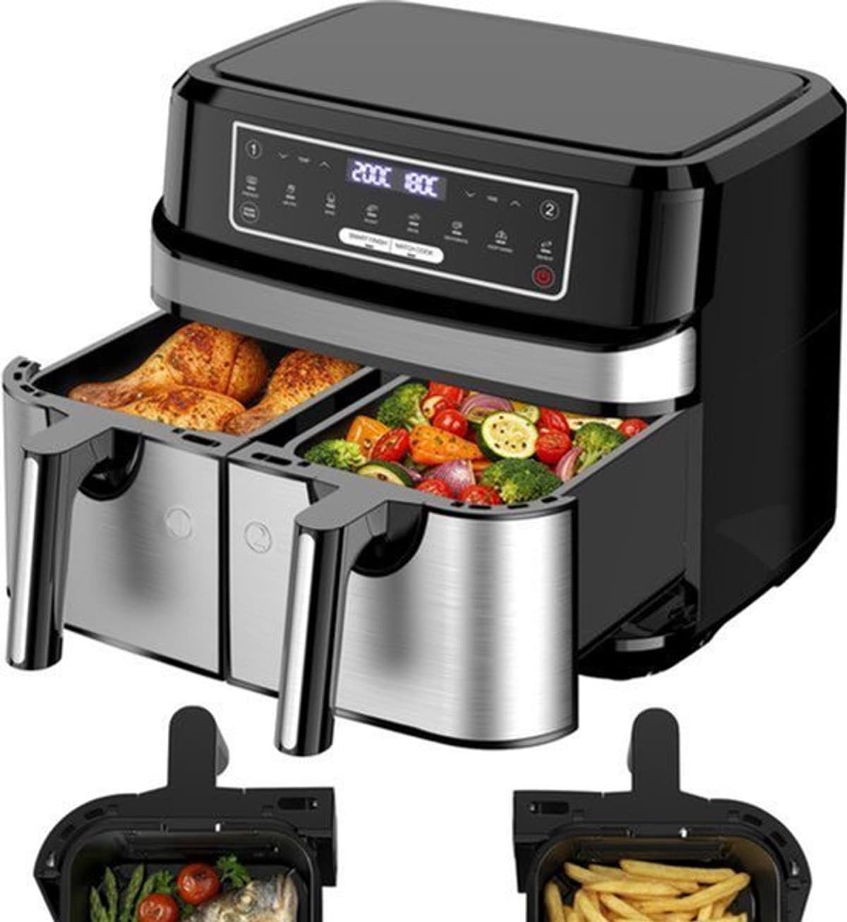 Heteluchtfriteuse Dubbele Mand - 2 x 4,5 Liter Capaciteit - 2600 Watt Vermogen - Metaal Materiaal - Gezond Koken - Airfryer — afbeelding 1