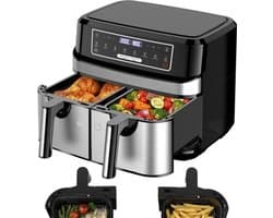 Heteluchtfriteuse Dubbele Mand - 2 x 4,5 Liter Capaciteit - 2600 Watt Vermogen - Metaal Materiaal - Gezond Koken - Airfryer