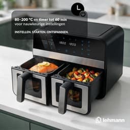 Heteluchtfriteuse XXL - 9 Liter Inhoud - 2400 W Vermogen - Dubbele Kamer - Zilver - Voor Bakken En Grillen — thumbnail 4