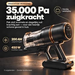 SwayTosh KingForce Steelstofzuiger met Dweilfunctie - 200 AW - 35.000 Pa - Draadloze Steelstofzuiger Zonder Zak op Accu - 450 W - Draadloze Stofzuiger - Kruimeldief - Tot 60 Min - Stofzuiger Draadloos - Steelstofzuigers — thumbnail 3