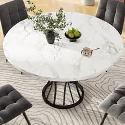 Rondetafel – Ronde Eettafel – Keukentafel – Tafel – MDF Tafel – Marmeren Blad – Glanzende Metalen Poten – 80x80x76 cm – Lichtgewicht & Luxe — thumbnail 4