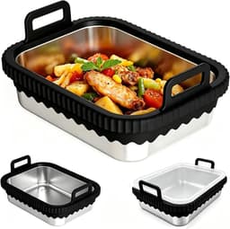 Airfryer roestvrij staal voor COSORI heteluchtfriteuse voor Ninja heteluchtfriteuse AF400EU AF500EU SL400EU AF451EU, roestvrijstalen airfryer accessoires, afneembare siliconen ring (zwart — thumbnail 1