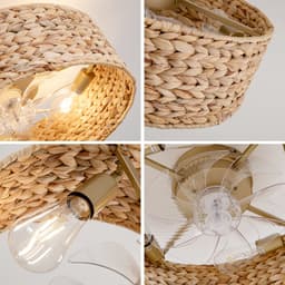 DESMIU Plafondventilator Met Verlichting – 50 Cm – Zes Snelheden – Rotan En Kunststof – Koperkleurig – Voor Kleine Slaapkamers — thumbnail 2
