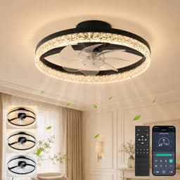 Rosnek Slimme Plafondventilator met Verlichting - Kristallen Plafondlamp met Ventilator - Stille DC-Motor - Zomer en Winterstand - Traploos Dimbaar - App & Afstandsbediening - 6 Snelheden - Ø 45 cm — thumbnail 1