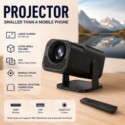 draagbare HD 1080P thuisbioscoopprojector met HDMI/USB-kabelaansluiting, handmatige focus, 180° verstelbare standaard, compatibel met laptop, afstandsbediening, slaapkamer — thumbnail 2