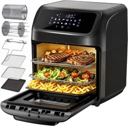Heteluchtfriteuse, 12 l heteluchtoven, mini-oven, 1800 W, heteluchtoven met digitaal led-display, fruitdehydrator, barbecue | Heteluchtoven, 1800 W, 7 accessoires, 12-in-1 AirFryer, warmhoudfunctie, vaatwasmachinebestendig — thumbnail 1