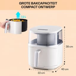 Airfryer Met Stoomfunctie - 7,5 Liter - 1500 W - 16 Kookprogramma’s - Touchscreen - Instelbare Temperatuur - Timer - Vaatwasserbestendige Onderdelen - Crème — thumbnail 2