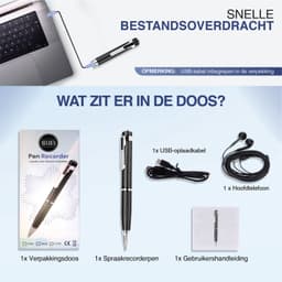 Bailanta® Voice Recorder Pen 8GB – Afluisterapparatuur – Balpen met Audio Recorder – Nederlandse Handleiding – MP3 Speler – USB - Dictafoon — thumbnail 5