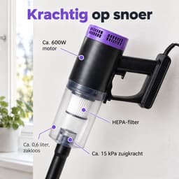 Cheqo® Steelstofzuiger met Snoer - 2 in 1 Stofzuiger en Kruimeldief - Handstofzuiger - Kruimelzuiger - Stofzuiger zonder Zak - Zakloze Cycloon Stofzuiger - Staande Lichtgewicht Stofzuiger voor Huisdieren en Dierenharen - met HEPA Filter — thumbnail 3