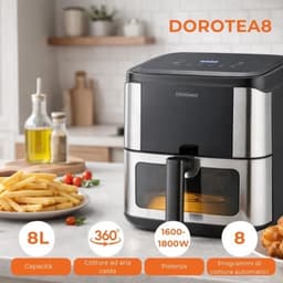 Luchtfriteuse, 8 liter, 1600-1800 W, transparant venster, touch-display, 8 programma's, anti-aanbakmand, 360° luchtkoken, gemakkelijk te reinigen — thumbnail 3
