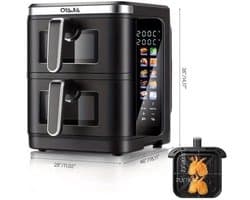 Airfryer – Heteluchtfriteuse – Dubbele Mand – Dubbele Lade – XXL Heteluchtoven – 11L Capaciteit – Verticaal Stapelbaar – PFAS-vrij – 2800W – 10 Kookprogramma’s – Sync & Match Functie