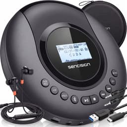 Sencision Draagbare CD Speler met Bluetooth 5.1 - Discman - CD Speler Bluetooth - USB-C Oplaadbaar - Anti-Shock - Oordopjes en Opberghoes - Zwart — thumbnail 1