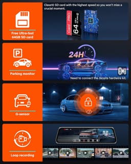 Dashcam voor auto voor en achter – Dual dashcam – Voor- en achtercamera – Autocamera – Full HD dashcam – Dashcam met nachtzicht – Dashcam met bewegingssensor – Groothoeklens – Parkeermodus – Loop recording – Dashcam met SD-kaart — thumbnail 4