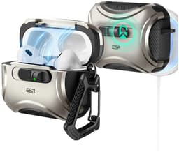 ESR Hoesje Geschikt Voor AirPods Pro 3 (2025) - Cyber FlickLock Case - Compatibel met MagSafe - Karabijnhaak - Titanium — thumbnail 1