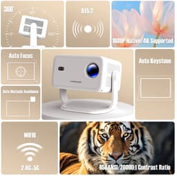 Studio Lyma Beamer - Projector - 1080P - 650ANSI - 4K beeld - Draagbaar - Thuisbioscoop - WiFi6 +5G - Android 11 - BT5.2 & Hl-Fl stereo speaker — thumbnail 2