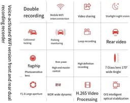 2K HD Nachtzichtcamera Spraakbediening Voor-/Achtercamera Auto Videorecorder + WiFi — thumbnail 3