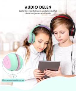 Intelectro Koptelefoon voor Kinderen - Veiligheid en Plezier in Eén! - Hoogwaardige Stereogeluid - Comfortabele Draagervaring - HD Microfoon - Volumeregeling - Brede Compatibiliteit en Audio Delen - Groen/Paars - Levering Sneller dan Aangegeven! — thumbnail 5