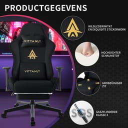 Gaming stoel - luxe imitatie suède Gamestoel- ergonomische bureaustoel met voetensteun - hoofdsteun en lendenkussen-3D armleuningen-90-155 graden rugleuning-zwart — thumbnail 4