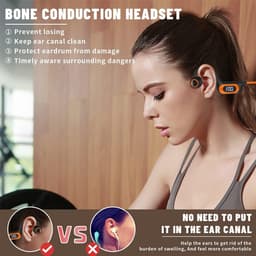 Beengeleiding Bluetooth Hoofdtelefoon - Air Open Oor met Microfoon, Sport Oortelefoon Power Display TF-kaartsleuf Zweetbestendig voor, Hardlopen, Fietsen, Rijden (Oranje) — thumbnail 5