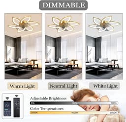 6 Sterren Plafondlamp Met Ventilator - Goud - Met Afstandsbediening - Smart lamp - Dimbaar Met App - 6 Standen Ventilator - Woonkamerlamp - Moderne lamp - Plafoniere — thumbnail 4