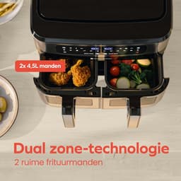 KitchenBrothers Dubbele Airfryer - PFAS-Vrij - 2400W - Dual Zone - 9L - Heteluchtfriteuse - Airfryer XXL - 2 x 4.5L - 10 Kookprogramma's - RVS/Zwart — thumbnail 5