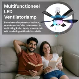 Plafondventilator met Lamp door MMOBIEL – LED Plafondventilator met Bluetooth Speaker, E27 Fitting, RGB Licht, Dimbaar 3000K-6500K, Muzieksync, 3 Snelheden, 2x6 Bladen, Afstandsbediening – Zwart — thumbnail 4